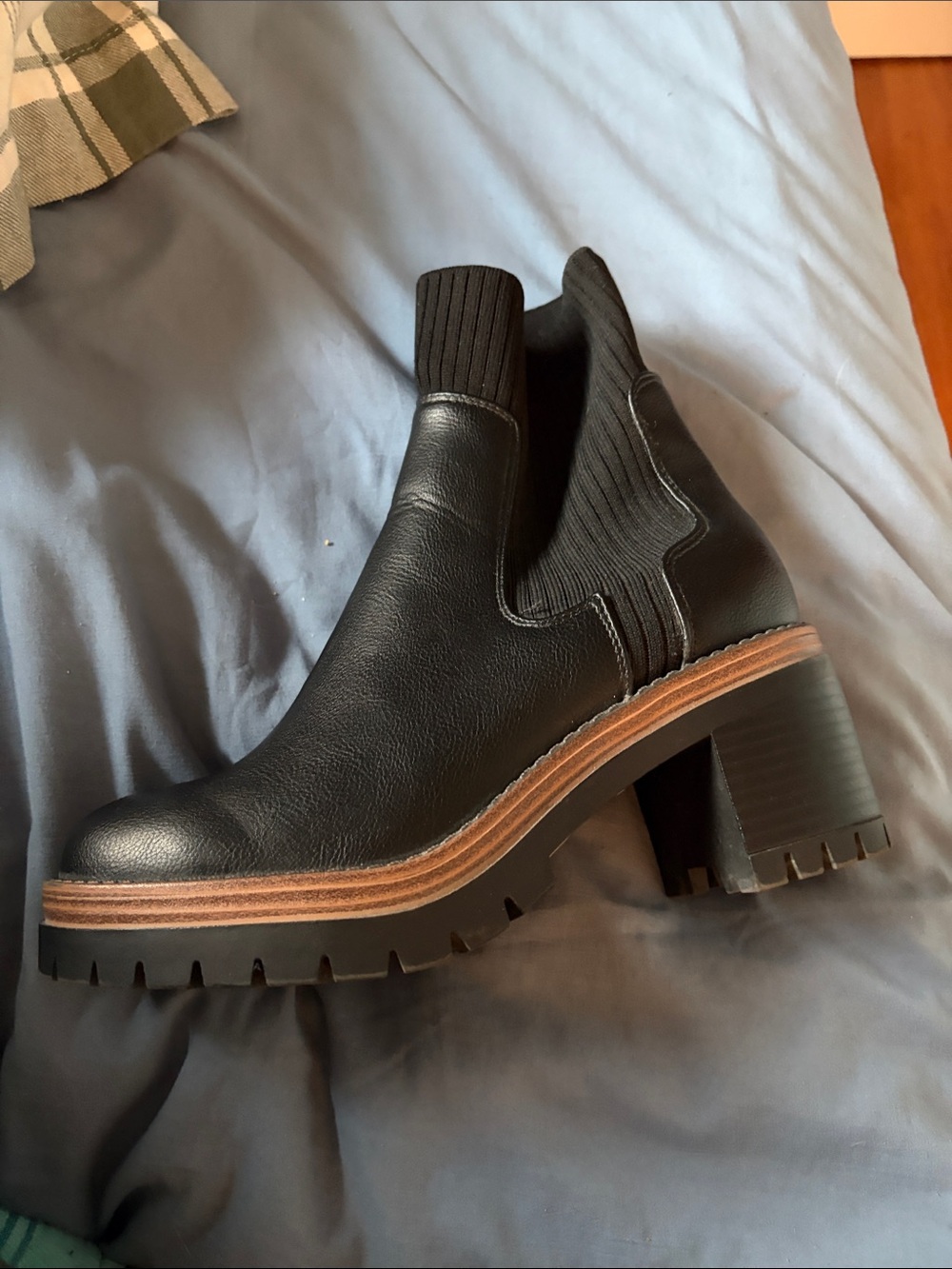 MIA Black Lug Sole Chelsea Heel Ankle Boots